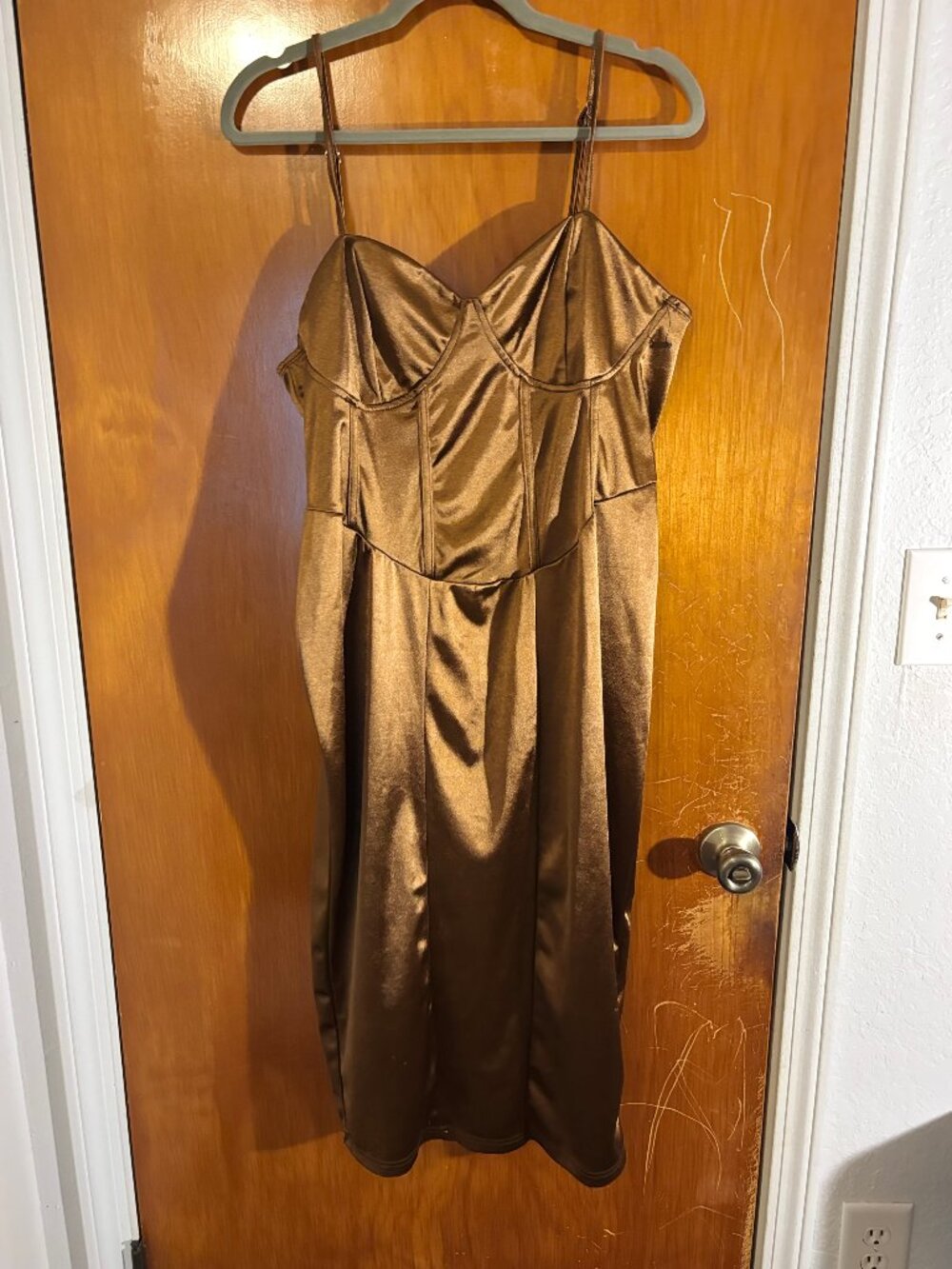 SHEIN SXY Bronze Brown Satin Corset Style Cami Midi Dress 2XL